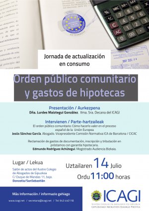 Jornada de actualizaci&oacute;n en consumo. Orden p&uacute;blico comunitario y gastos de hipotecas 